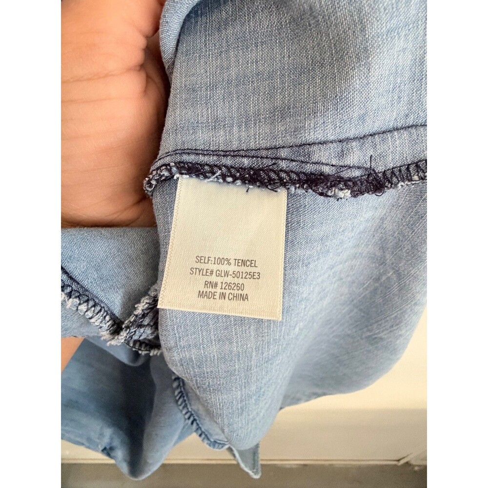 Blue Rain Chambray Tunic Dress Medium Blue Tencel Embroidered V-Neck Pockets Boh - Picture 9 of 11